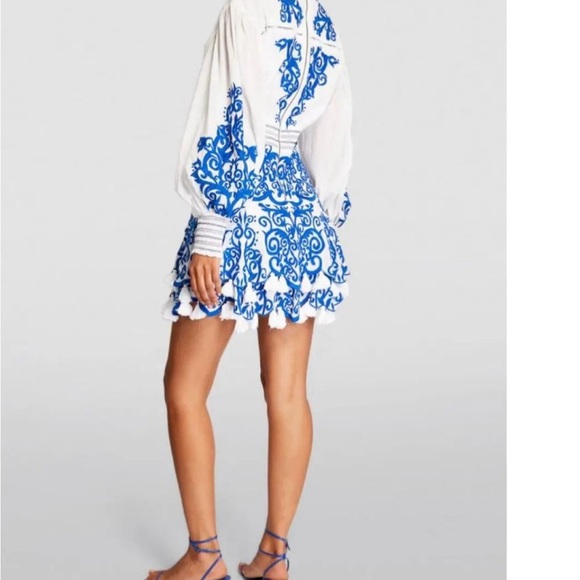 Alice + Olivia Blue and White Long Sleeve Dress - Picture 1 of 5